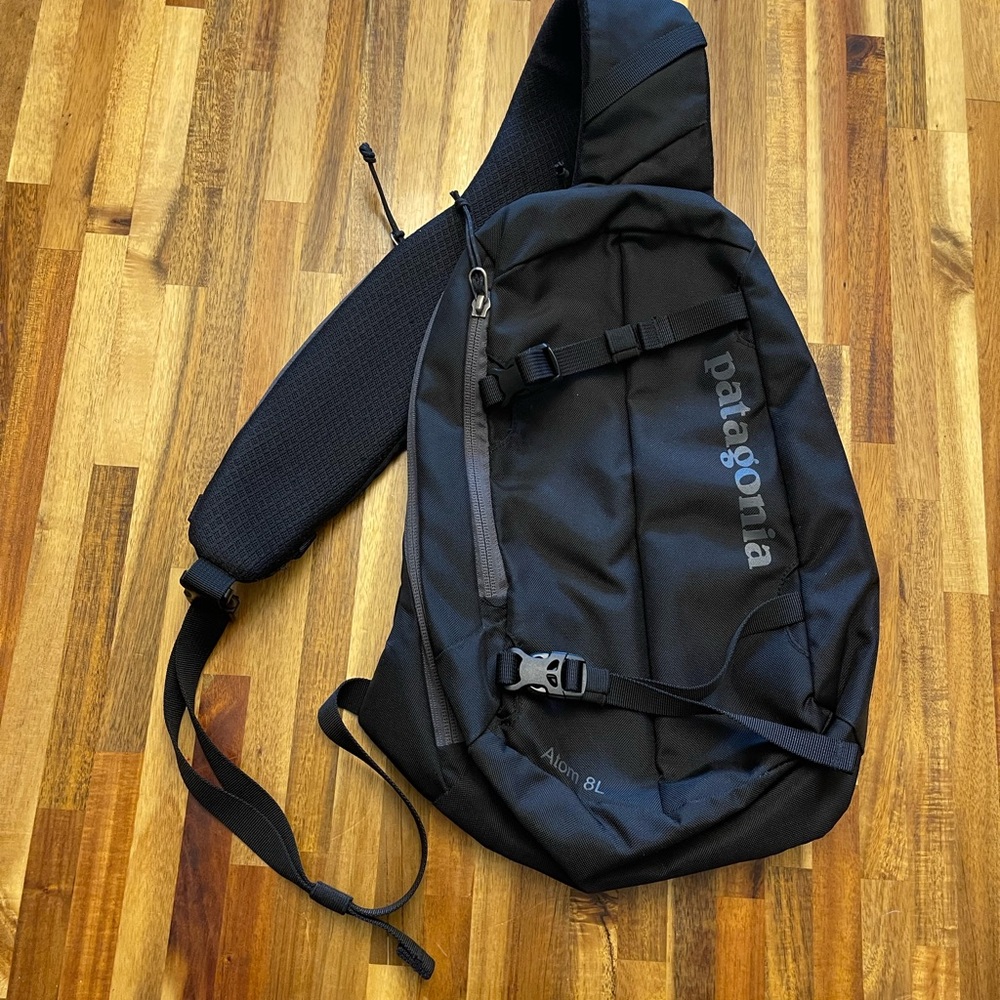 Patagonia Black Backpack Sling Bag Durable Nylon Atom 8L